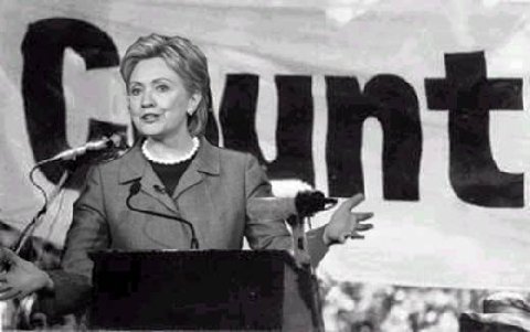 Hillary in front of C unt